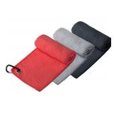 Handy Picks Microfiber Golf Towel (16\ X 16\in) with Carabiner Clip, Waffle Pattern Hook and Loop Fastener - The Convenient Golf Cleaning Towel BlackGreyRed - Retail: $10in