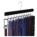 TOPIA HANGER 20 Hooks 2 in 1 Belt Tie Hanger for Closet Max 30 Belts with 30 Ties Capacity, Belt Tie Racks Wooden Hanger for Closet Organizer Storage U Fit for Belt and ? Fit for Tie - CT47B -