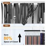 TOPIA HANGER 20 Hooks 2 in 1 Belt Tie Hanger for Closet Max 30 Belts with 30 Ties Capacity, Belt Tie Racks Wooden Hanger for Closet Organizer Storage U Fit for Belt and ? Fit for Tie - CT47B -