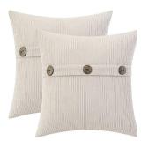 HWY 50 Beige Chenille Throw Pillow Covers 20x20 Inch with Triple Buttons, Soft Farmhouse Accent Decorative Cushion Cases for Couch Sofa Bed Living Room Pack of 2 - Retail: $18