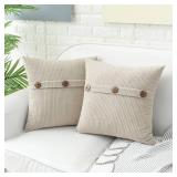 HWY 50 Beige Chenille Throw Pillow Covers 20x20 Inch with Triple Buttons, Soft Farmhouse Accent Decorative Cushion Cases for Couch Sofa Bed Living Room Pack of 2 - Retail: $18