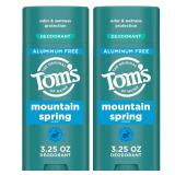 Toms of Maine Mountain Spring Natural Deodorant for Men and Women, Aluminum Free, 3.25 oz, 2-Pack - Retail: $16