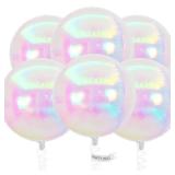 PartyWoo Iridescent Foil Balloons 6pcs 22 Inch Large Round Foil Big Giant Orbz 4D Jumbo Inflatable Mirror Ball Mylar Balloons for Wedding Anniversary Birthday Baby Shower Disco Party Decorations - Ret