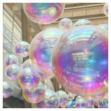 PartyWoo Iridescent Foil Balloons 6pcs 22 Inch Large Round Foil Big Giant Orbz 4D Jumbo Inflatable Mirror Ball Mylar Balloons for Wedding Anniversary Birthday Baby Shower Disco Party Decorations - Ret