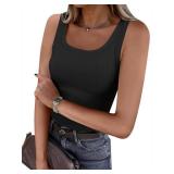 ANRABESS Womens Sleeveless Scoop Neck Tank Top Ribbed Fitted Summer Basic Slim Cute Tops 2025 Black Large - Retail: $10