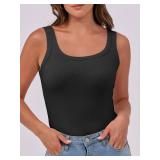 ANRABESS Womens Sleeveless Scoop Neck Tank Top Ribbed Fitted Summer Basic Slim Cute Tops 2025 Black Large - Retail: $10