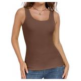 AUHEGN Scoop Neck Sleeveless Tank Tops for Women  Ribbed Knit Stretchy Cami Tee  Casual and Workout Wear  Summer Tank Top Coffee Large - Retail: $10
