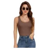 AUHEGN Scoop Neck Sleeveless Tank Tops for Women  Ribbed Knit Stretchy Cami Tee  Casual and Workout Wear  Summer Tank Top Coffee Large - Retail: $10
