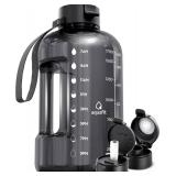 AQUAFIT 64 oz Water Bottle with Time Marker - Straw and Chug Lid - BPA Free Half Gallon Gym Water Bottle with Handle - Big Gallon Jug (Gray, 64 Ounces) - Retail: $27