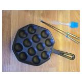 Anxingo Cast Iron Takoyaki Pan - 12 Hole Heavy Duty Square Cooking Plate Octopus Ball Maker 1.5\ Half Sphere Takoyaki Maker for Baking Cooking - Retail: $26in