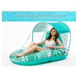 Jasonwell Pool Floats with Canopy - Inflatable Pool Float Adult Lounger Floaties Raft Floating Chair for Swimming Pool Lake Water Lounge Float with Cup Holders Beach Pool Party Toys for Adults (Green)