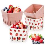 Pumtus 4 Pack Ceramic Berry Basket, Square Fruit Bowls, Kawaii Strawberry Kitchen Bowl Containers, Cute Stoneware Berry Colander Bins for Veggie, Berries, Fruits, Home Decor - Retail: $33