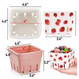 Pumtus 4 Pack Ceramic Berry Basket, Square Fruit Bowls, Kawaii Strawberry Kitchen Bowl Containers, Cute Stoneware Berry Colander Bins for Veggie, Berries, Fruits, Home Decor - Retail: $33