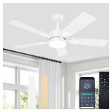 VOLISUN Ceiling Fan with Light, 42 inch Flush Mount Ceiling Fan with Lights and Remote, Dimmable LED Fan Light, Low Profile Ceiling Fan, White Modern Ceiling Fan for Bedroom, IndoorOutdoor - Retail: $