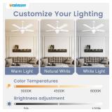 VOLISUN Ceiling Fan with Light, 42 inch Flush Mount Ceiling Fan with Lights and Remote, Dimmable LED Fan Light, Low Profile Ceiling Fan, White Modern Ceiling Fan for Bedroom, IndoorOutdoor - Retail: $