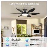 Ceiling Fans with Lights, 51 inch Modern Black Low Profile Ceiling Fan with Light and Remote App Control, Flush Mount, Quiet DC Reversible, Dim Led Ceiling Fan 6 Blade Softer Wind IndoorOutdoor Patio 