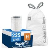 Reli. SuperFit Code H (225 Count) | Compatible with Simplehuman Code H | Custom Fit Liners | Drawstring Trash Bags | 30-35 Liter  8-9 Gallon | White | Roll Pack