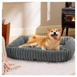 Bedsure Cute Dog Bed for Large Dogs - Washable Furry Puppy Beds, Rectangle Orthopedic Corduroy Fleece Pet Beds with Removable Zipper Cover, 36x27x8inches, Warm Grey - Retail: $60
