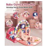 dearlomum Baby Play Mat Baby Gym,Funny Play Piano Tummy Time Baby Activity Mat with 5 Infant Sensory Baby Toys and 2 Baby Book Toys, Boy and Girl Gifts for Newborn 0 to 3 6 9 12 Months(Pink) - Retail: