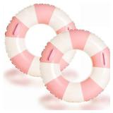 2 PCS Large 33 inch Inflatable Pool Floats for Swimming Pool Party Lake Beach Adults - Floaties Pool Tubes Swim Rings Tubes Floaties for Beach Pool Party Decorations (Pink, 100) - Retail: $18