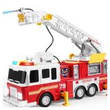Extra Large Toddler Fire Truck Toys for Boys with 33-inch Ladder, Realistic Sirens, Lights and Sprinkler Pump, Big Firetruck Emergency Vehicle, Kids Toys for Age 3, 4, 5, 6, 7, Christmas Birthday Gift