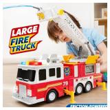 Extra Large Toddler Fire Truck Toys for Boys with 33-inch Ladder, Realistic Sirens, Lights and Sprinkler Pump, Big Firetruck Emergency Vehicle, Kids Toys for Age 3, 4, 5, 6, 7, Christmas Birthday Gift