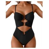 Eomenie One Piece Swimsuit for Women Ring Linked Monokini Sexy Bathing Suit Cutout Swim Suit Black M - Retail: $38