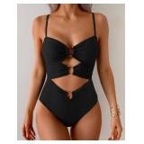 Eomenie One Piece Swimsuit for Women Ring Linked Monokini Sexy Bathing Suit Cutout Swim Suit Black M - Retail: $38