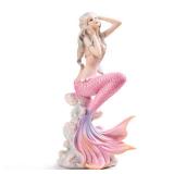 Rayberro Pink Mermaid Figurines 7.28\ Resin Mermaid Sculpture Mediterranean Princess Ornaments Home Office Desktop Bookshelf Mermaid Collectible Figurines Crafts Fish Tank Aquarium Decoration - Retail