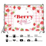 Aumeko 7x5ft Pink Gingham Berry First Birthday Backdrop Strawberry 1st Bday Background Sweet Girls Birthday Backdrops Cake Table Decorations - Retail: $16