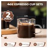 Espresso Cups Set of 2, 4 Oz Espresso Shot Glass with Handle Double Spout Cups Clear Glass Milk Cup Coffee Accessories Great for Making Coffee Desserts Salad Dressing - Retail: $8