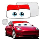 Gven Sunshade for Tesla Model Y Accessories 2025 Funny Eyes Windshield Sun Shade Car Front Window Shade for Tesla Model 3 Accesssories Dual-Sided Versatility (Red, for Tesla) - Retail: $17