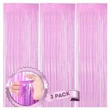 Voircoloria 3 Pack 3.3 x 8.2 ft Pastel Purple Foil Fringe Backdrop Curtains, Tinsel Streamers Birthday Party Decorations, Fringe Backdrop for Graduation, Baby Shower, Gender Reveal, Disco Party - Reta