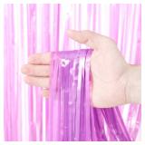 Voircoloria 3 Pack 3.3 x 8.2 ft Pastel Purple Foil Fringe Backdrop Curtains, Tinsel Streamers Birthday Party Decorations, Fringe Backdrop for Graduation, Baby Shower, Gender Reveal, Disco Party - Reta