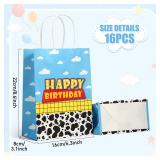 Cartoon Story Party Favor Bags, Cow Pattern Goodie Treat Bags, Blue Sky White Cloud Kraft Paper Candy Gift Bags With Handle for Kids Birthday Party Decorations - Retail: $11