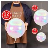 PartyWoo Iridescent Foil Balloons 20pcs Different Sizes Pack of 22 12 10 Inch Large Round Foil Orbz 4D Inflatable Mirror Ball Mylar Balloons for Wedding Anniversary Birthday Disco Party Decorations - 