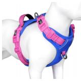 PHOEPET No Pull Dog Harness, Unique Colors Reflective Adjustable Dog Vest, with Soft Training Handle Metal Clips for Small Medium Large Dogs (Royal Blue Base and Pink Straps,S) - Retail: $26