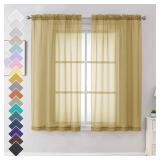 OVZME Gold Sheer Curtains 63 Inches Long 2 Panels - Soft Light Filtering Window Sheer Panels for Living RoomBedroom, Top Dual Rod Pocket, 1 Pair, Each 42Wx63L Inches - Retail: $9