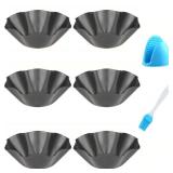 Abgream Tortilla Pan Set - 4 Pack Carbon Steel Non-Stick Taco Salad Bowl Tortilla Shell Maker Black Baking Pans with a Silicone Potholder and a Basting Brush (Large) - Retail: $16