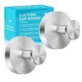 Suction Cup Hooks for Shower,Inside Shower,wall,Bathroom,Bedroom,kitchen,Door,Glass Window, Mirror, Tile, No Drilling Hang up to 15 lbs for Towels,Robes,Loofah,hat,clothing,wreath-Silver(2 items) - Re