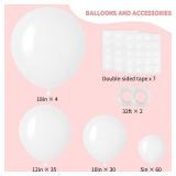 RUBFAC 129pcs White Balloons Different Sizes 18 12 10 5 Inch for Garland Arch,Party Latex Balloons for Birthday Party Wedding Anniversary Baby Shower Party Decoration - Retail: $6