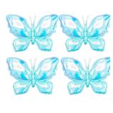 SYNUO 4pcs Iridescents Buttefly Balloon Rainbow Butterfly Mylar Balloon Butterfly Theme Party Decoration (Blue), 26inch - Retail: $10