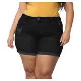 Sghenr Plus Size Womenfts Ripped Denim Jean Shorts High Waisted Stretchy Folded Hem Short Jeans(SolidBlack,16W) - Retail: $32