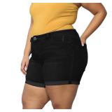 Sghenr Plus Size Womenfts Ripped Denim Jean Shorts High Waisted Stretchy Folded Hem Short Jeans(SolidBlack,16W) - Retail: $32