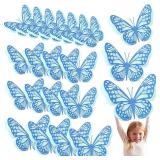 Geosar 20 Pcs 3D Large Monarch Butterfly Party Decoration 2 Layer Giant Paper Butterfly Stickers for Birthday Baby Shower Nursery Wall Decor (Royal Blue,Light Blue) - Retail: $10