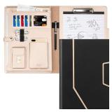 Toplive Conference Folder - Executive Business Padfolio with LetterA4 Size Clipboard, Document Sleeve and Card Holders - Black - Retail: $28