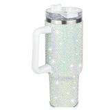 *Used, Black* YOUEXPERT 40 oz Diamond Tumbler with Handle,Insulated Tumblers with Lid and Straw, Double Wall Vacuum Stainless Steel Sports Insulated Travel Mug,Christmas Gifts for Girlfriend (black)