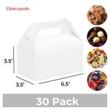 UnicoPak 30 Pack White Gable Treat Boxes Party Favor Boxes for Goodie Snacks Cookie Candy Toys Birthday Party Wedding Shower Holidays 6.5x3.5x4 Inches - Retail: $10