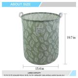 Mziart Large Foldable Laundry Basket Organizer, Collapsible Laundry Hamper Fabric Clothes Toy Storage Basket Nursery Hamper Storage Bin for Household Bedroom, Bathroom, College Dorm (Small White Leaf)