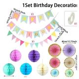 Pastel Birthday Party Decoration, Macaron Happy Birthday Party Decoration for Girls Women with Happy Birthday Banner Bunting Hanging Paper Fans, Girl Woman Pastel Birthday Honeycomb Decoration - Retai